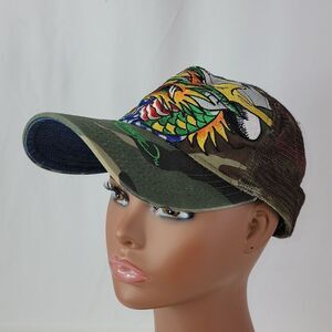 Vintage Ed Hardy Snap Back Trucker Hat Cap Bedazzled Embroidered Dragon
